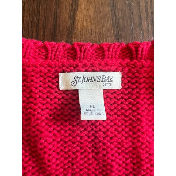Vintage St.John's Bay Petite Red Cable Knit V-neck Long Sleeve Sweater Large - Picture 3 of 7